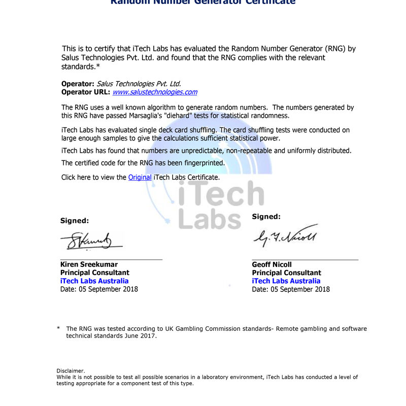 itechlabs-RNG Certificate